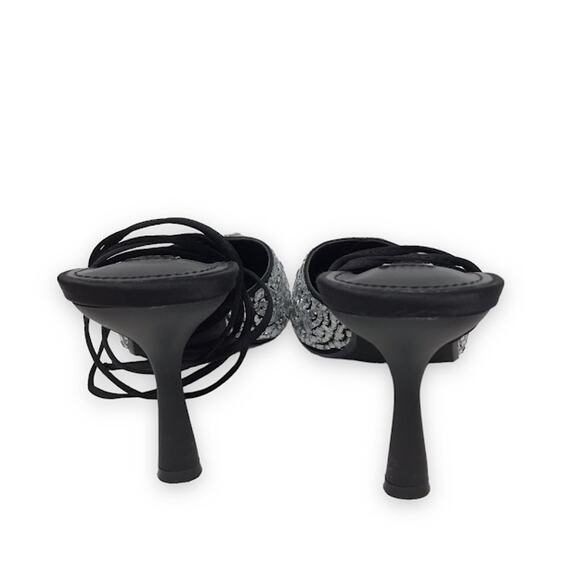 Steve Madden Ravesh Heels 8.5 Rhinestone Crystal Pointed Toe Strappy Ankle Tie - Picture 4 of 10